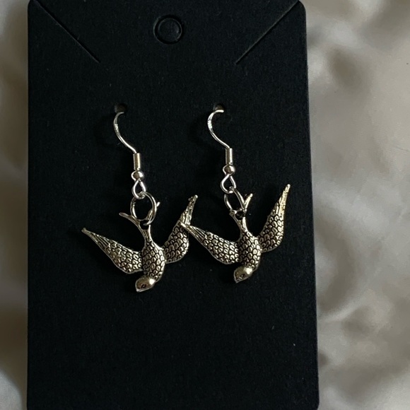 Birds earrings sterling silver hooks Artisan - Picture 2 of 9